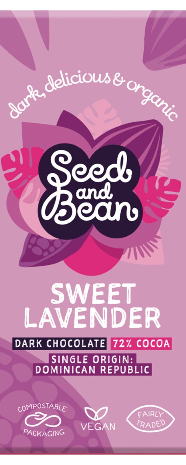 Seed & Bean DARK 72% FAIRTRADE & ORGANIC LAVENDER 75G BAR